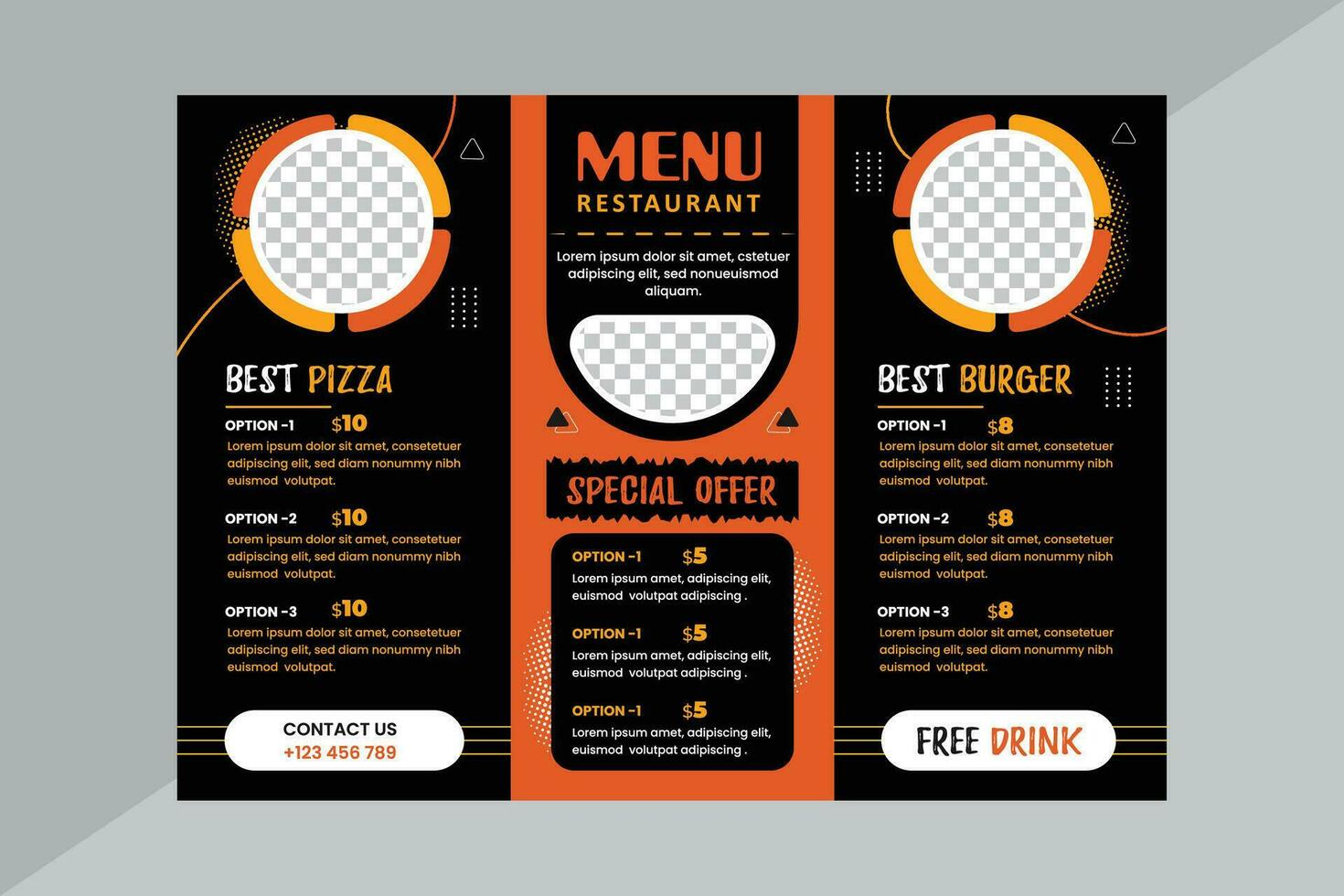 restaurante menú y tríptico folleto diseño para comida vector