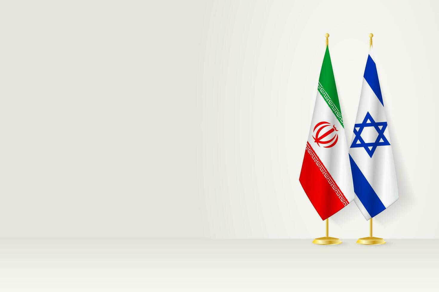 Flags of Iran and Israel on flag stand, meeting between two countries. vector