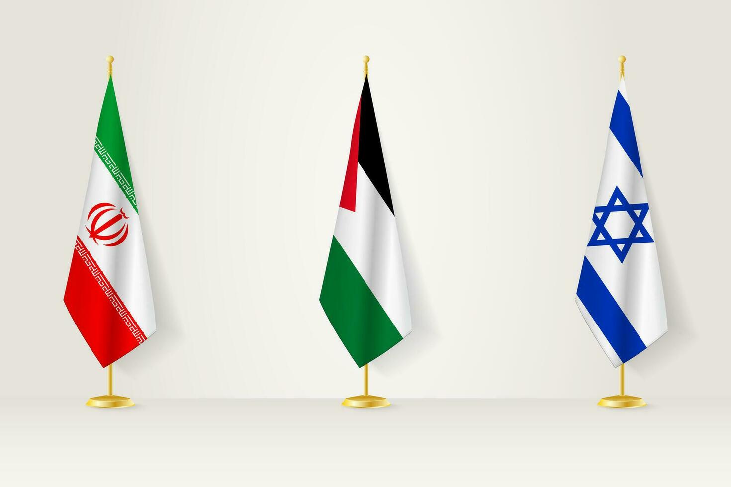 Political gathering of governments. Flags of Iran, Palestine and Israel. vector