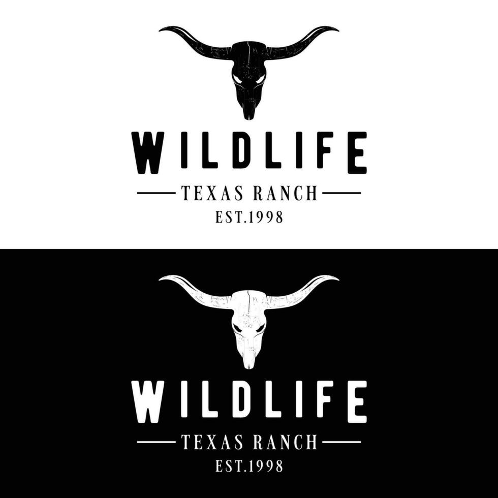 Longhorn Texas rancho fauna silvestre Clásico logo modelo diseño. para insignias, restaurantes, granjas y negocios vector