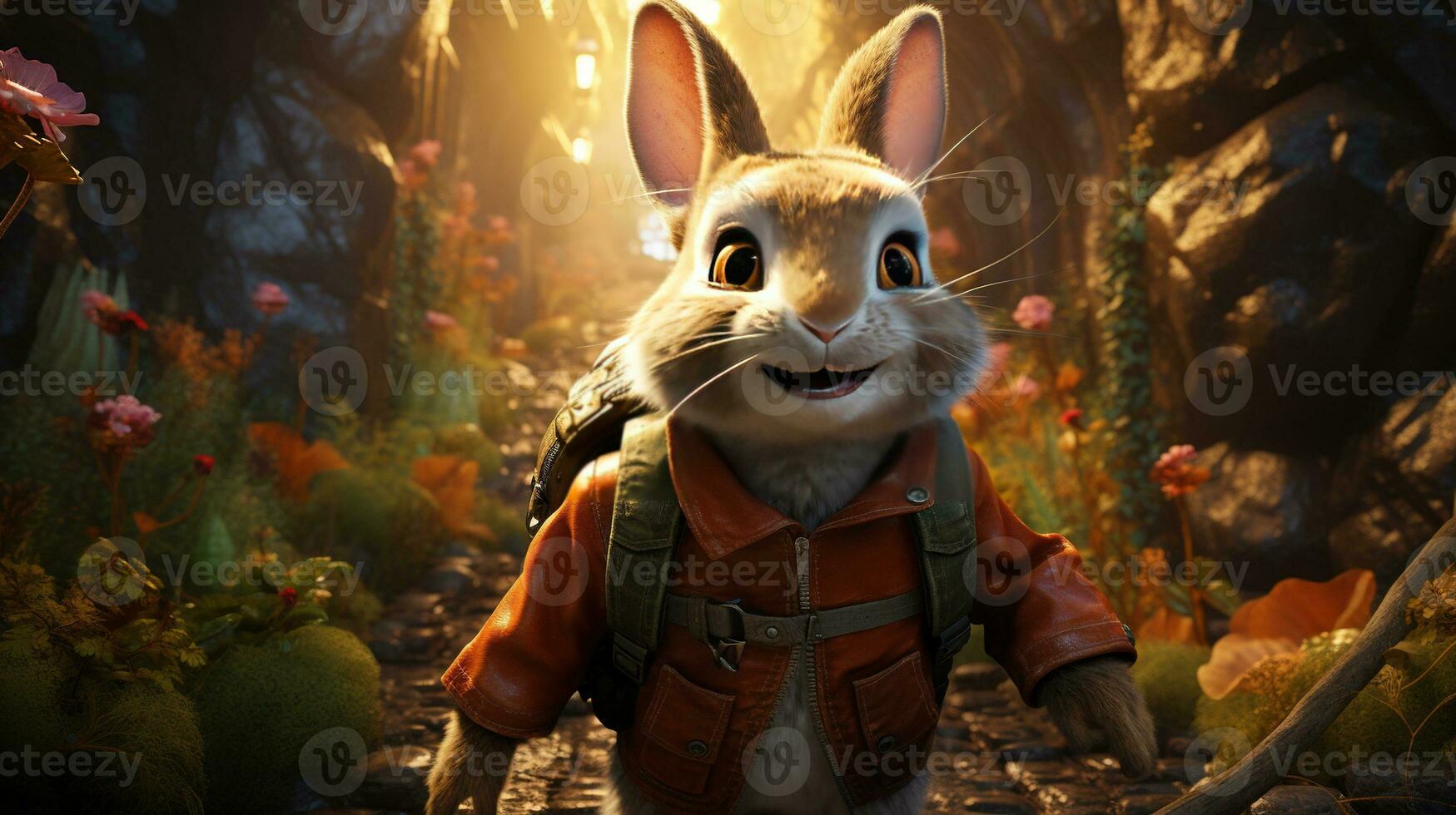 rabbit epic escapades, digital art illustration, Generative AI photo