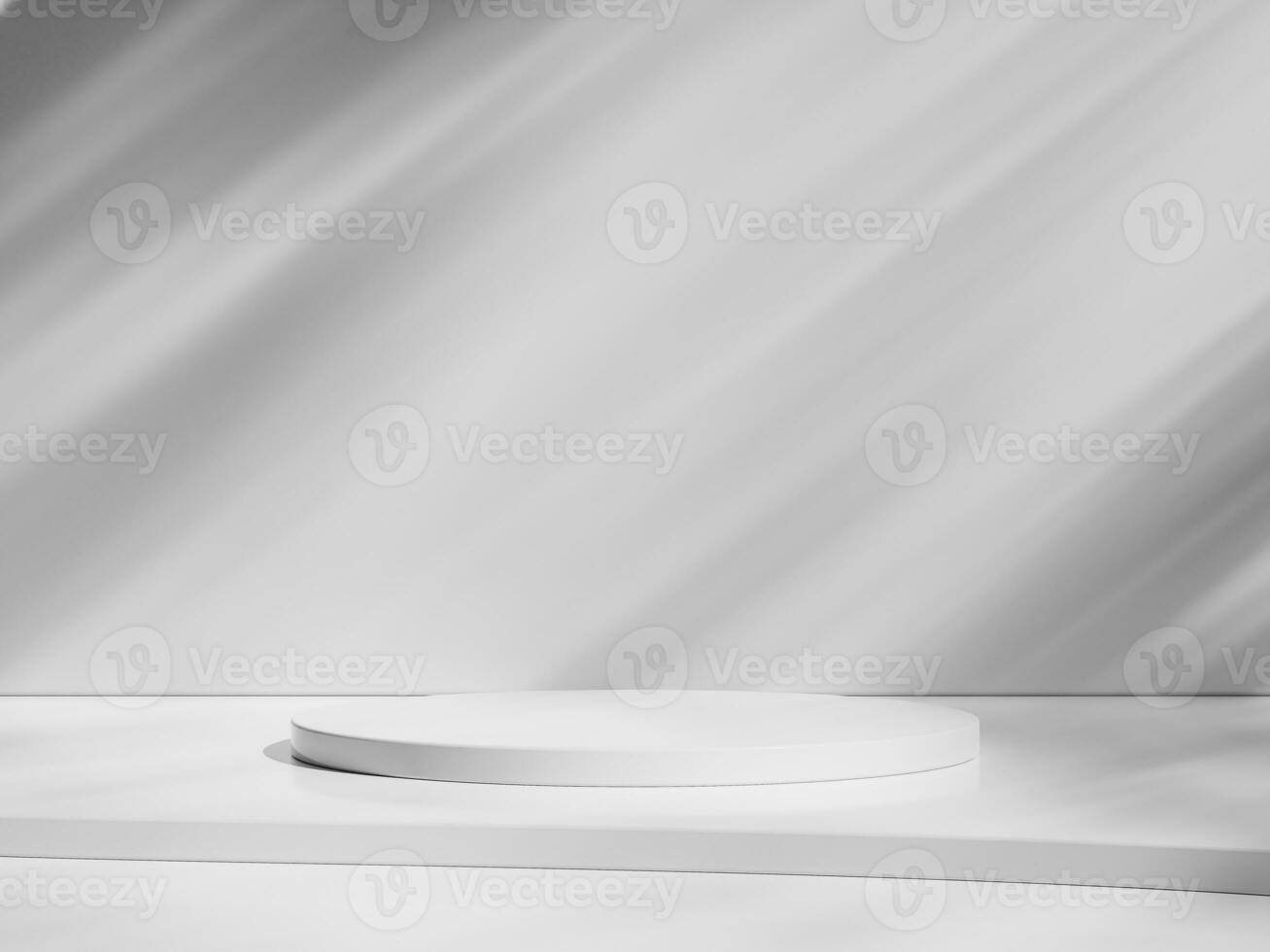 vacío blanco redondo podio, moderno pedestal y plataforma, estar escenario, cilindro, redondo vacío etapas con mínimo sombra foto