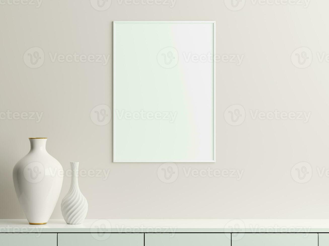 Frame mockup on white wall. Poster mockup. Clean, modern, minimal frame. Empty frame Indoor interior, show text or product photo