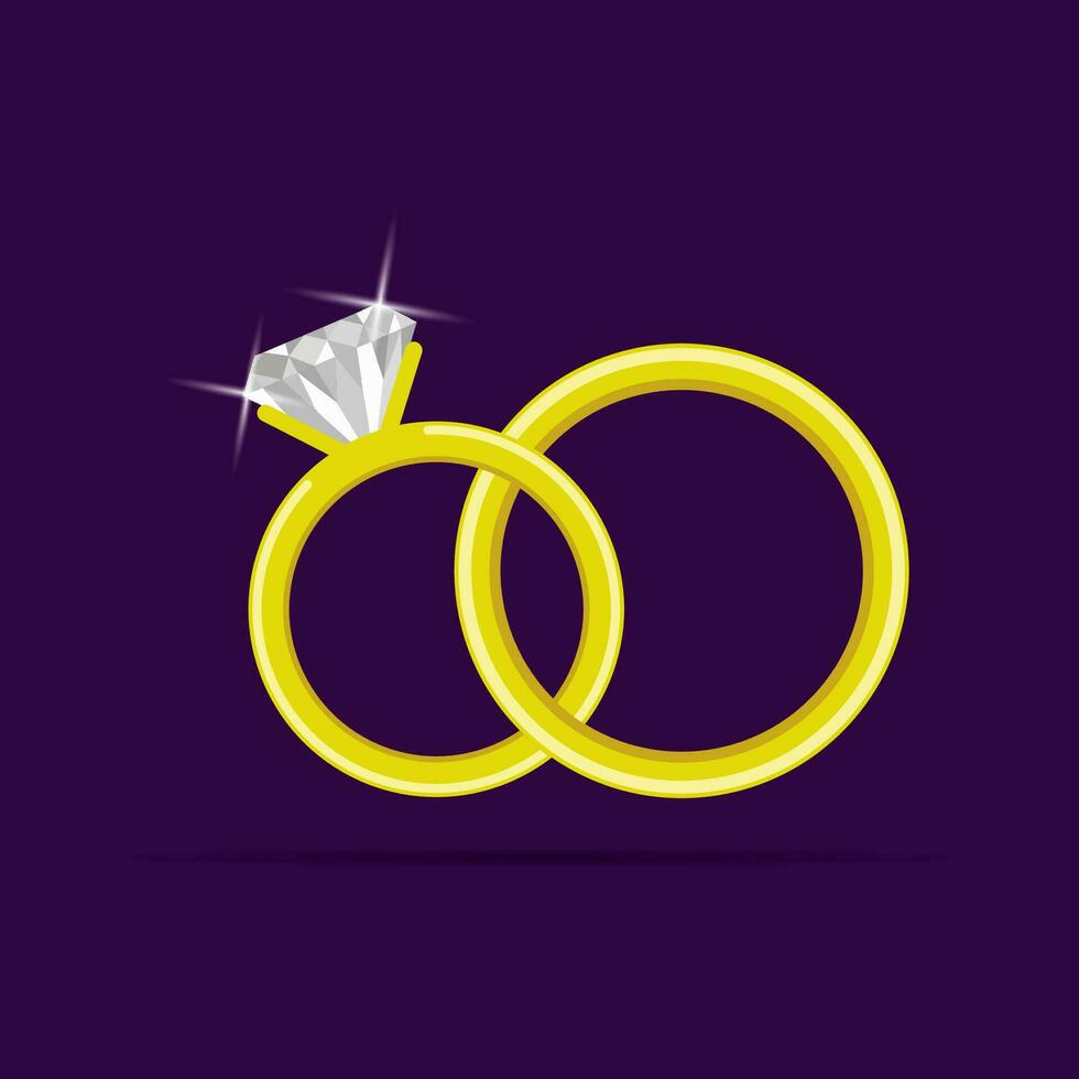 Wedding rings of gold. Diamond ring for the bride. Vector design.