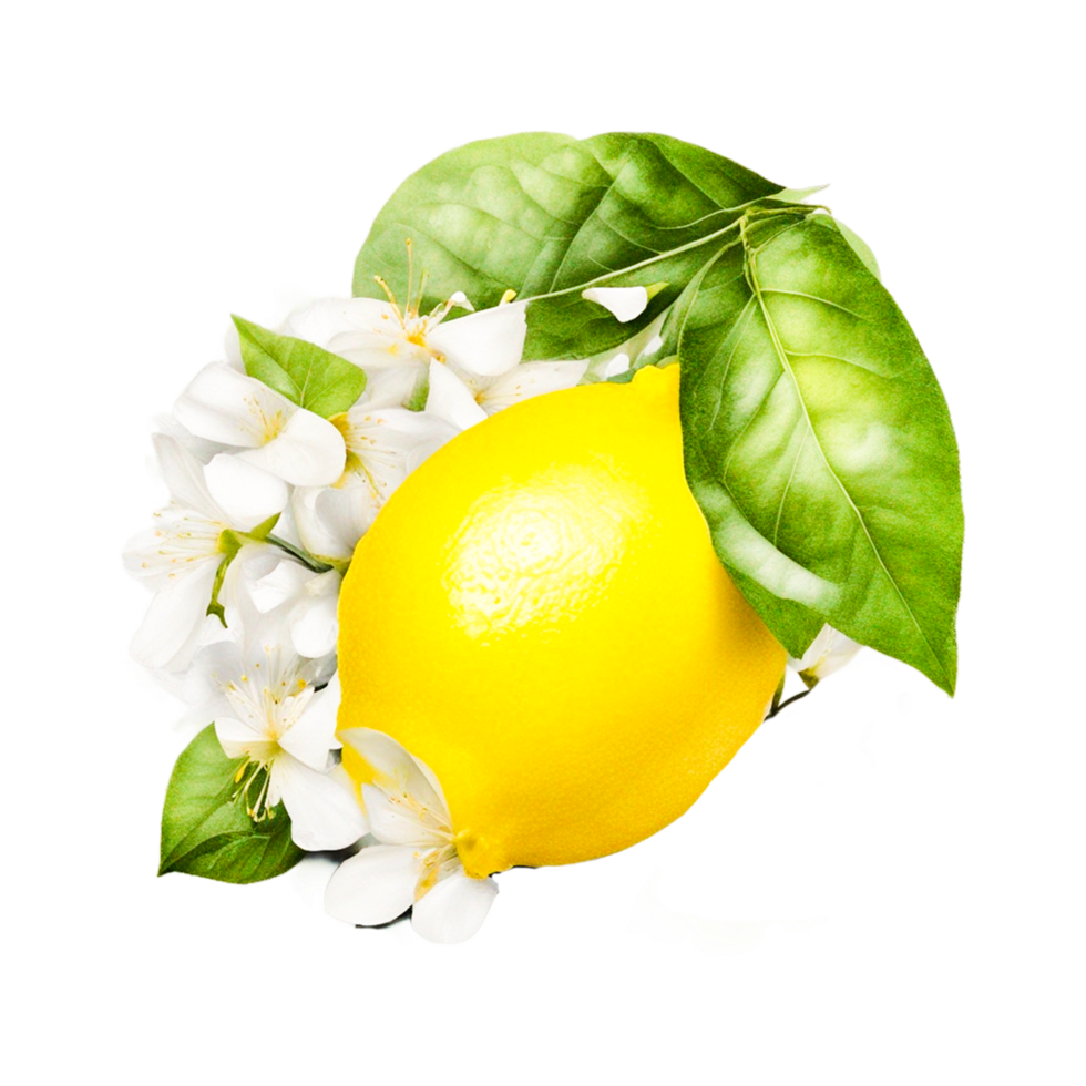 Lemon Material  with green leaves Generative Ai png