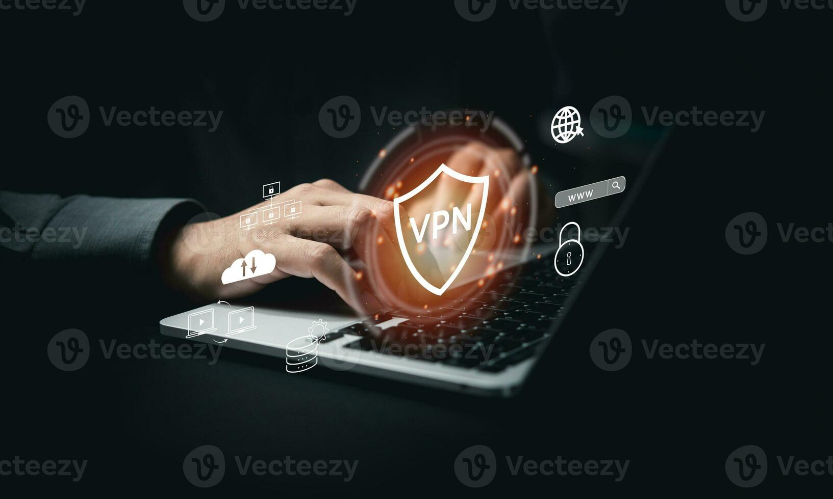 Protect data information is safe and online privacy and security with a VPN Virtual Private Network. Cyber security and privacy connection technology photo