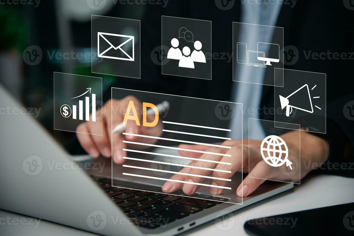 digital márketing estrategia para en línea publicidad, anuncio en sitio web y social medios de comunicación. foto