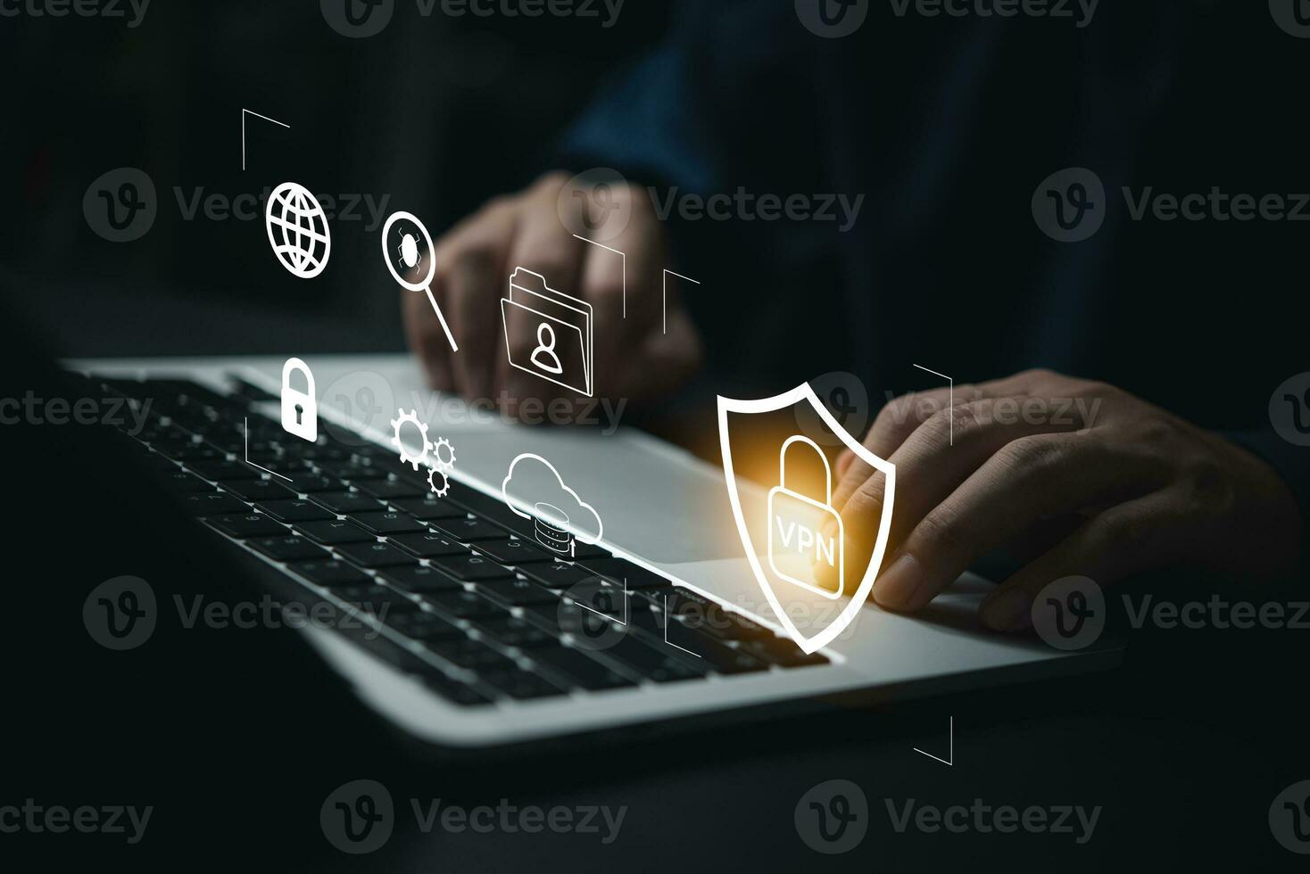 Protect data information is safe and online privacy and security with a VPN Virtual Private Network. Cyber security and privacy connection technology photo