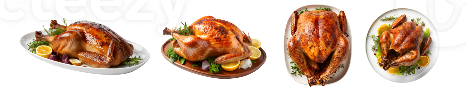Thanksgiving Platter of cooked turkey, side view with transparent background, smooth blur edge, Generative AI png