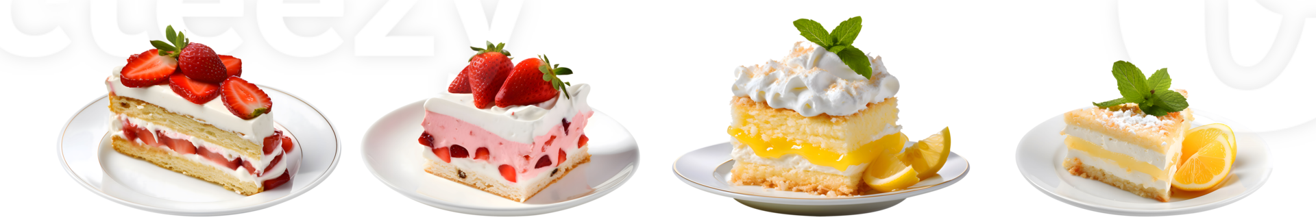 Slice of Strawberry and Lemon shortcake on plate top with transparent background, smooth blur edge, Generative AI png