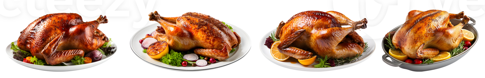 Thanksgiving Platter of cooked turkey, side view with transparent