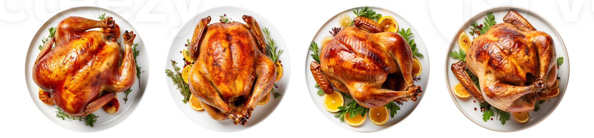 Thanksgiving Platter of cooked turkey, side view with transparent background, smooth blur edge, Generative AI png