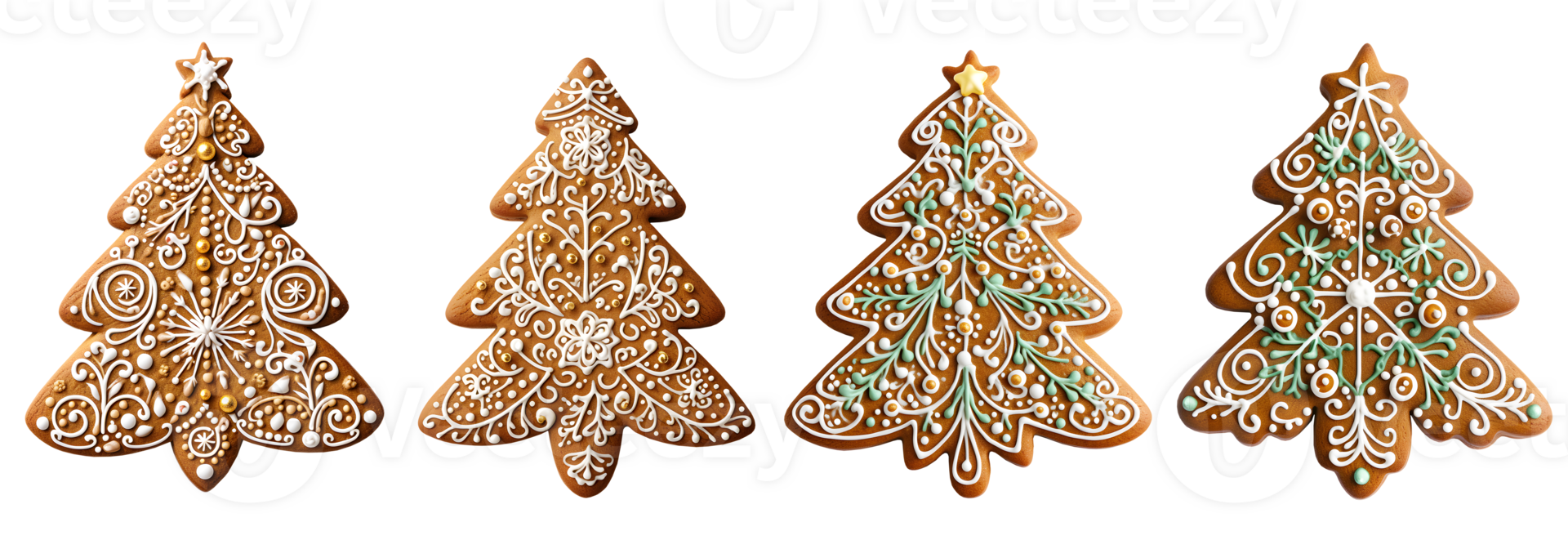 Christmas Gingerbread Tree top view with transparent background, smooth blur edge, Generative AI png