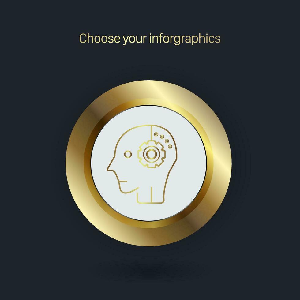AI head Vector Infographic template with Luxury circles elements options - premium skull AI, golden version on a dark background