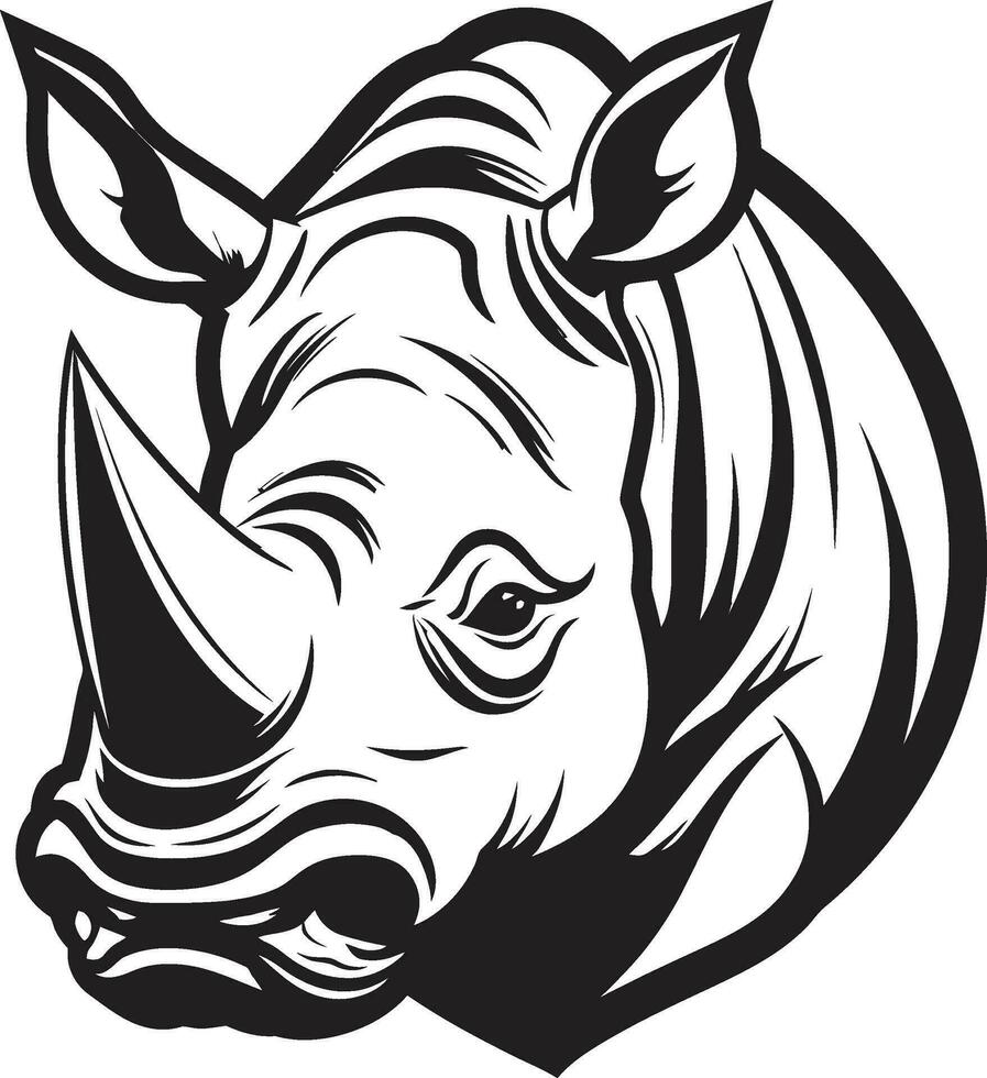 Intricate Artistry Black Rhino Emblems Sculpted Strength Wild Majesty Rhino Icon in Monochrome Excellence vector