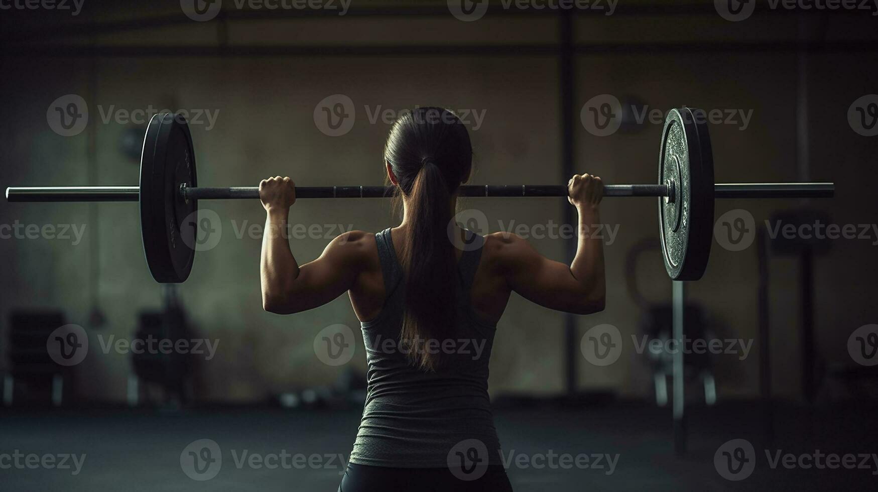 A Woman doing exercise with barbell in a gym. Generative AI photo