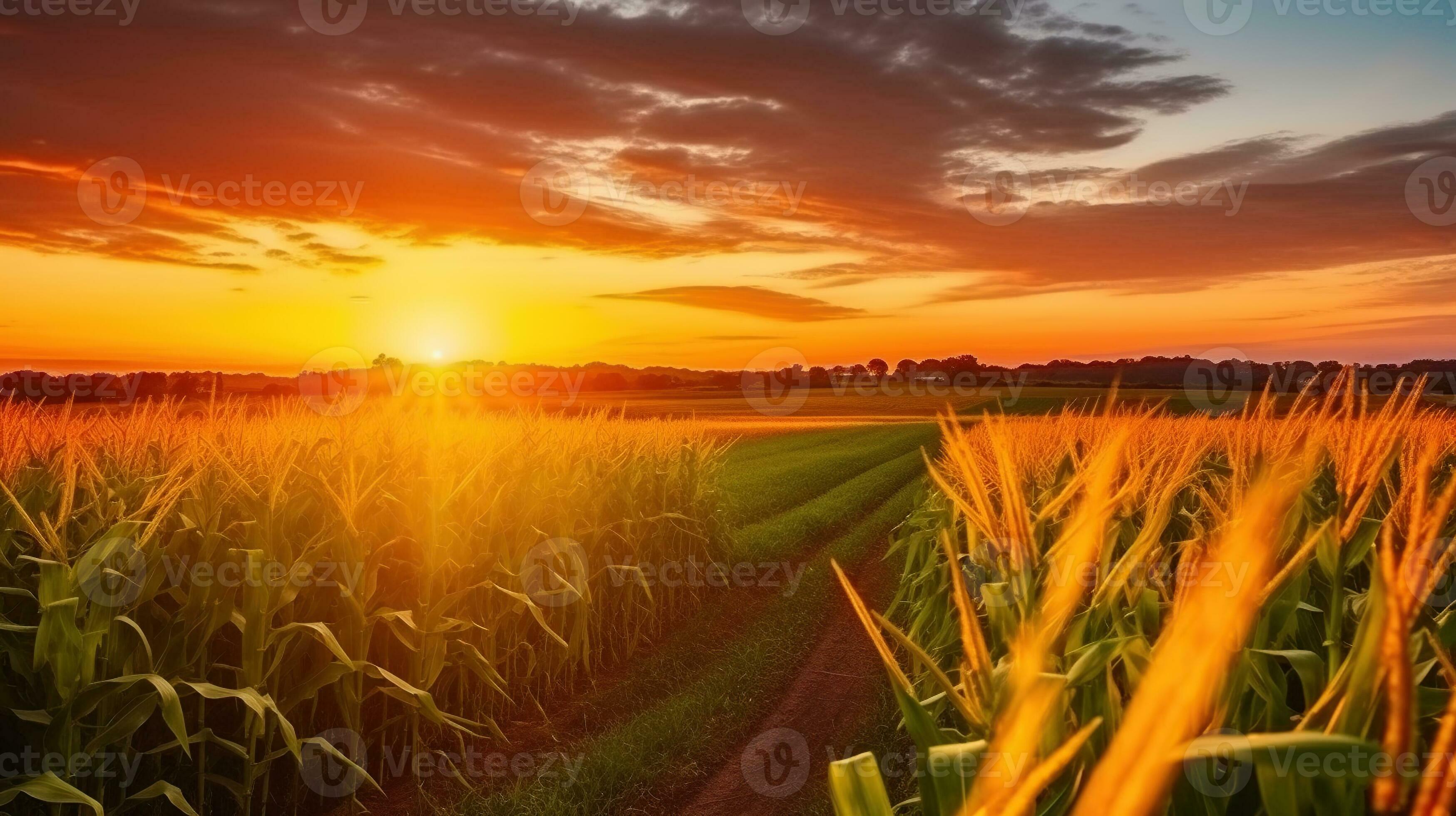 A Breathtaking Sunrise Paints the Cornfield in Radiant Hues, Generative
