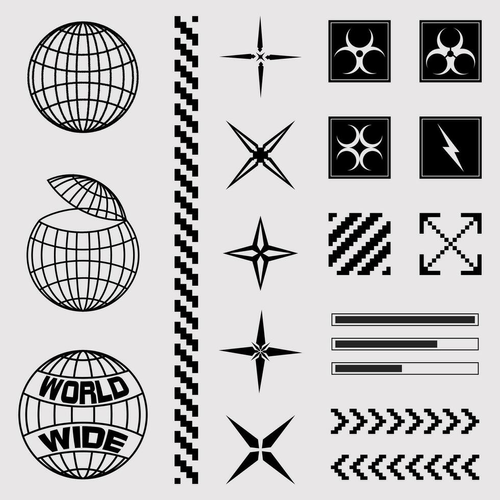 Collection of globes, stars elements for street wear graphic design vector