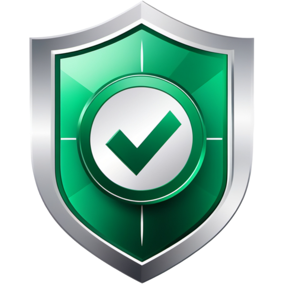 Green check mark on shield. AI Generative png