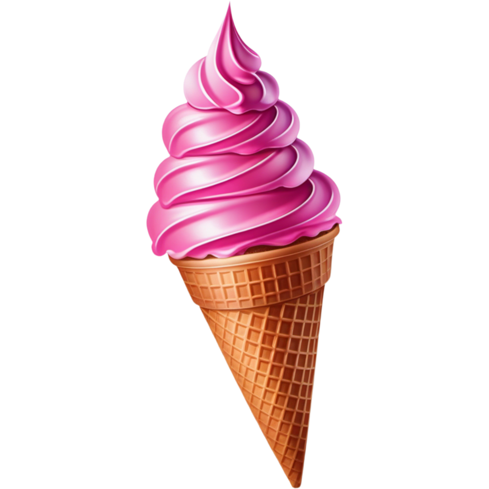 Pink ice cream waffle cone. AI Generative png