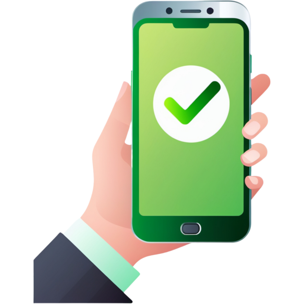 Handheld smartphone with green check. AI Generative png