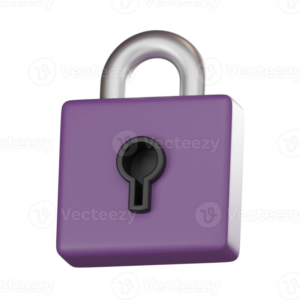 Digital cybersecurity lock secure 3D render. png