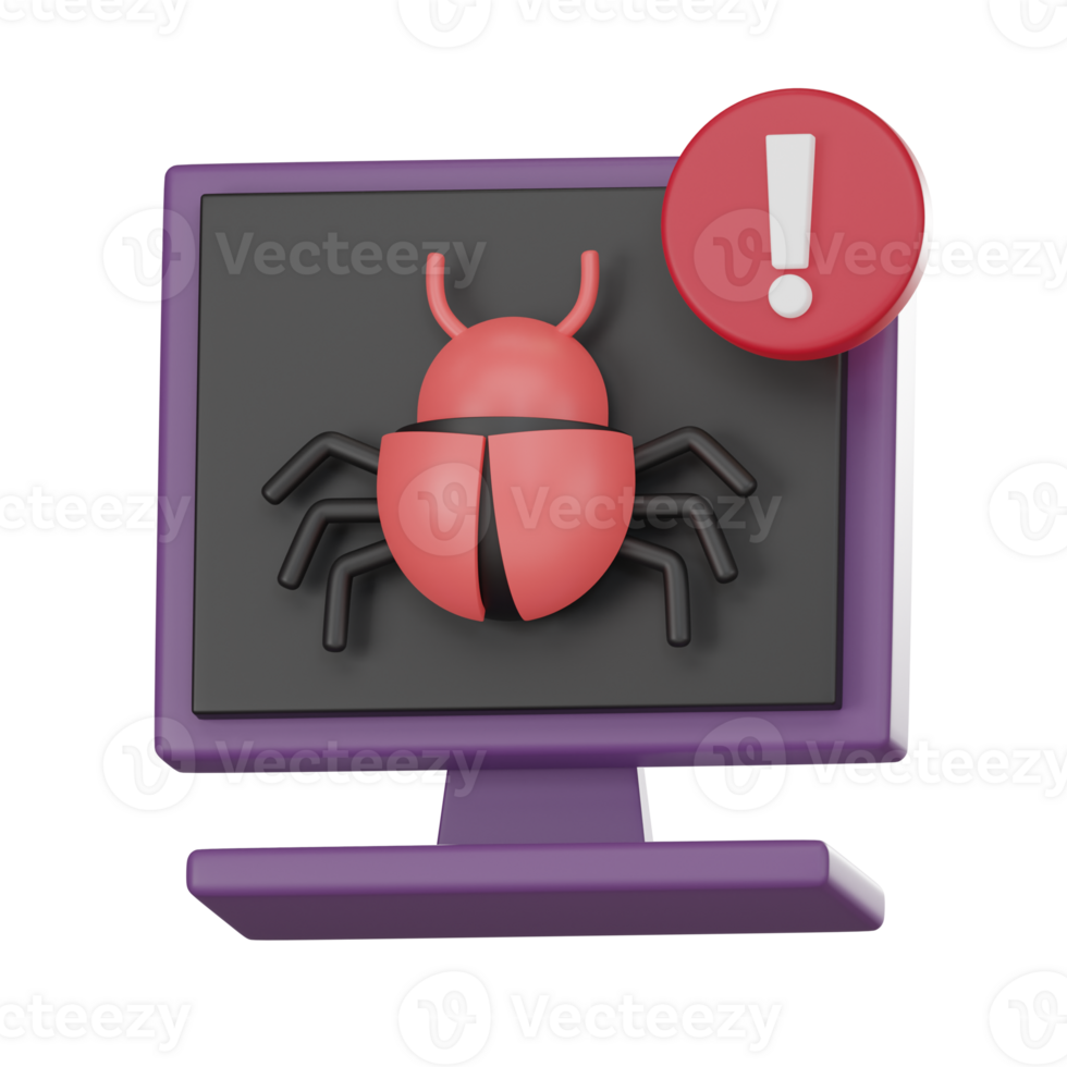 Digital virus 3D icon cybersecurity, computer bug, malware 3D render. png