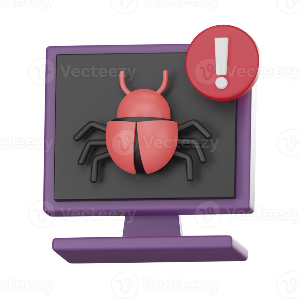 digital vírus 3d ícone cíber segurança, computador erro, malware 3d renderizar. png