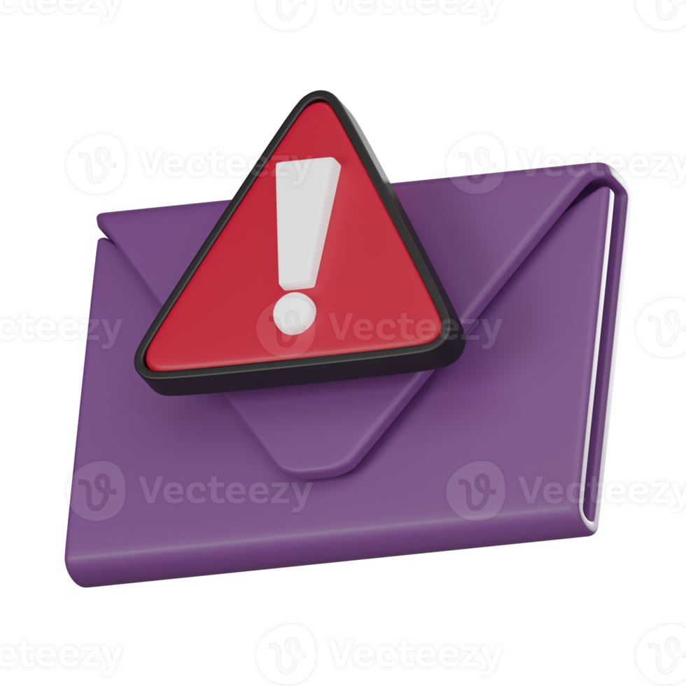 Spam Email Notification Exclamation 3D Icon, Cyber Security. 3D render. png