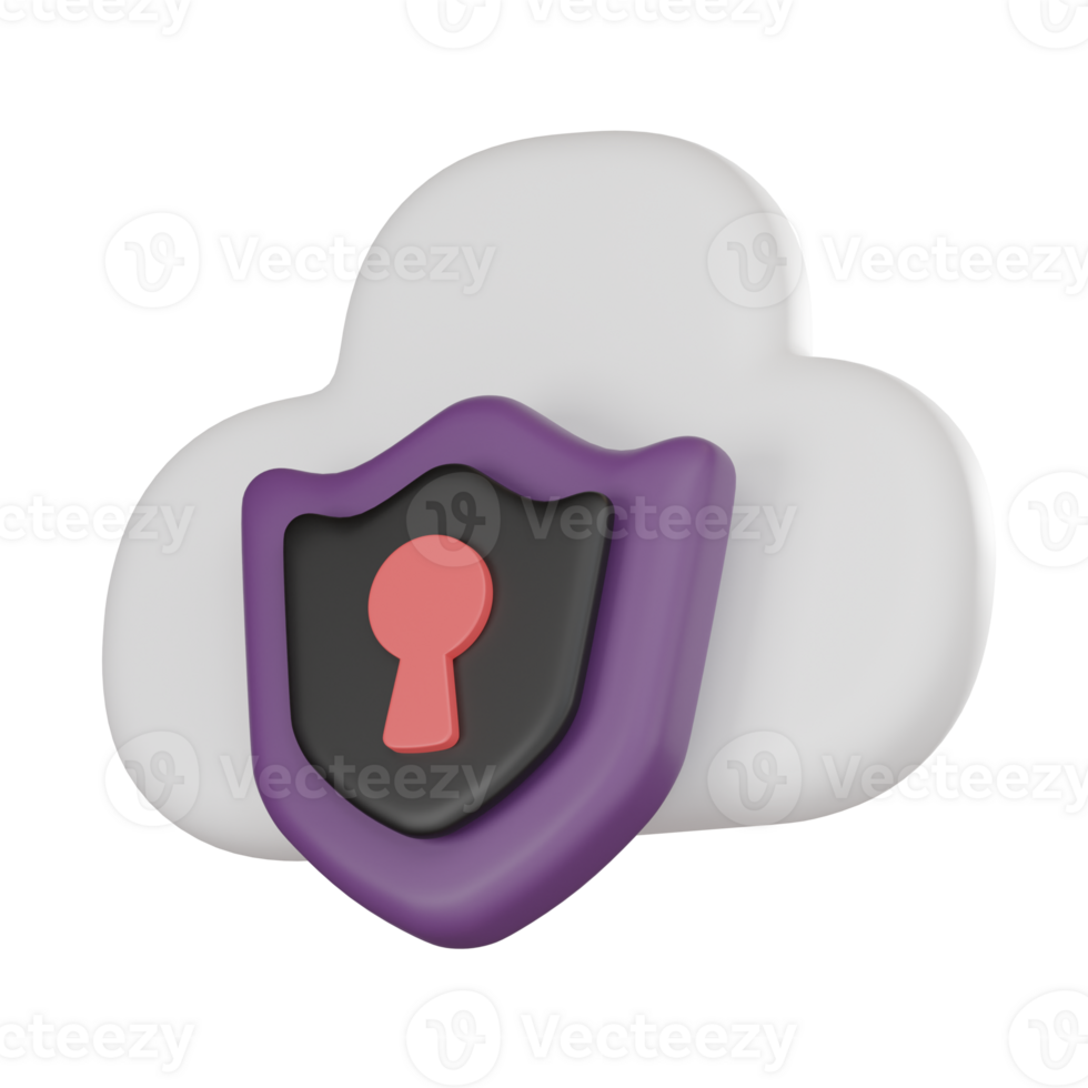 Secure Cloud Cyber Security 3D Icon for Data Protection in Digital Technology 3D render. png