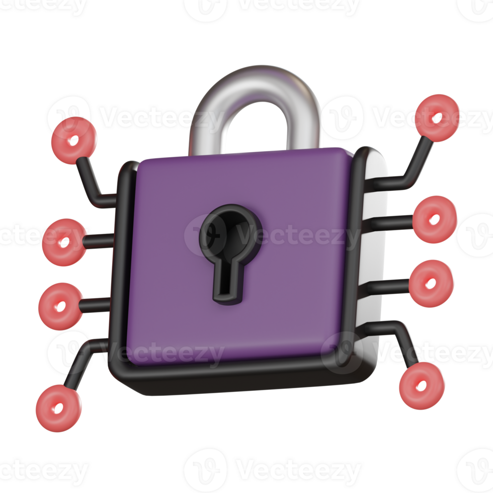 Digital cybersecurity lock secure 3D render. png