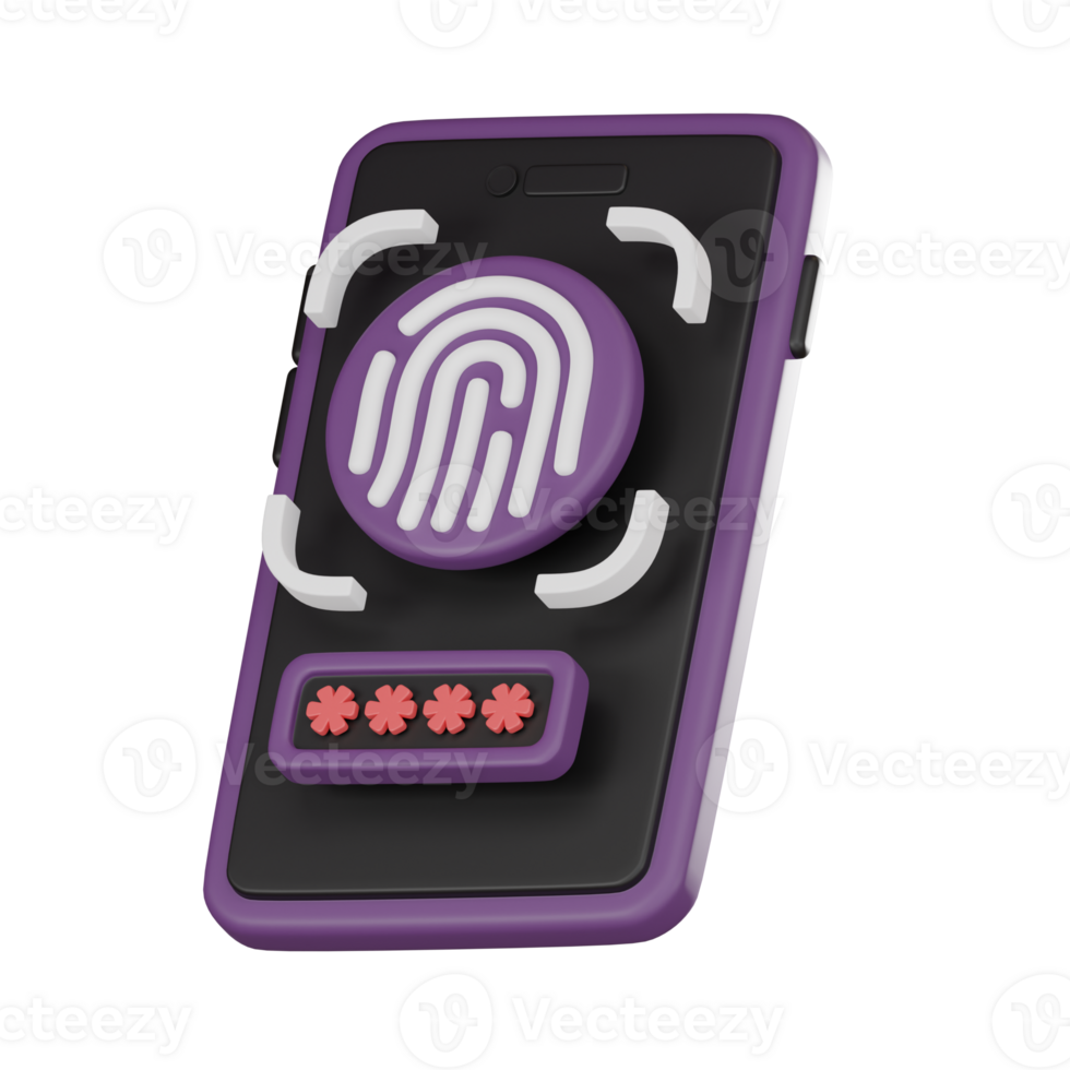 Futuristic Mobile Fingerprint Password Security 3D Icon 3D render. png