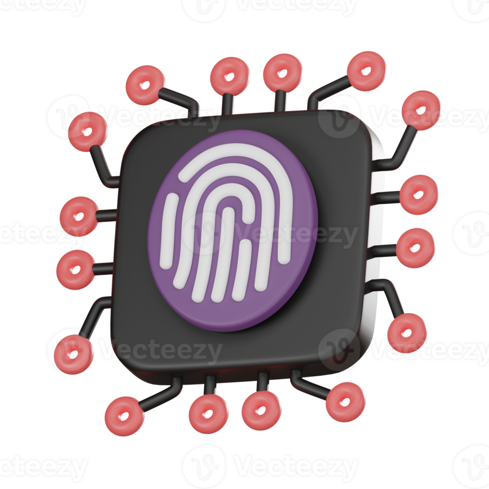 Futuristic Cybersecurity Concept with Fingerprint 3D Icon and Digital Protection 3D render. png