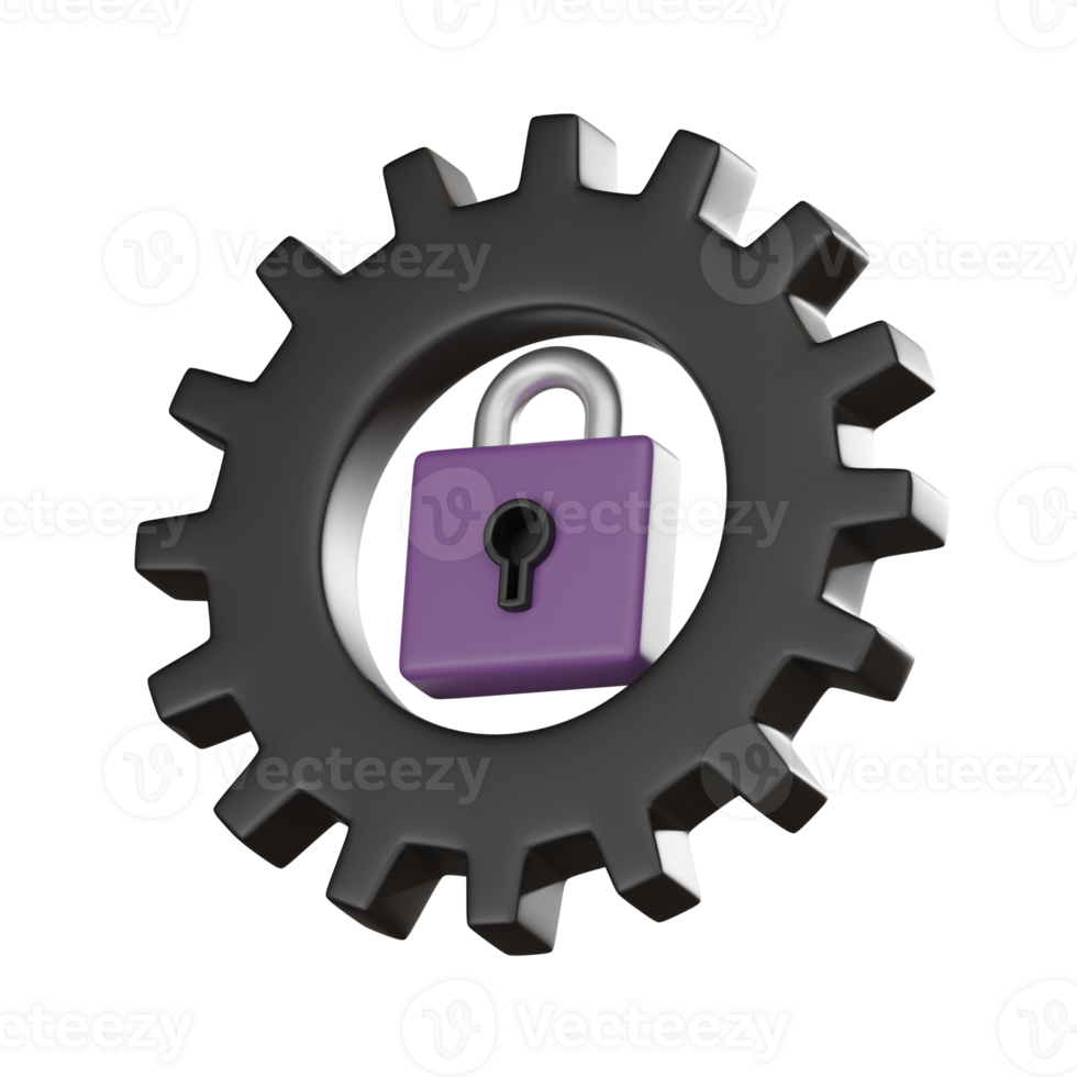 Digital Encryption Lock Gear, Cyber Security 3D Render. png