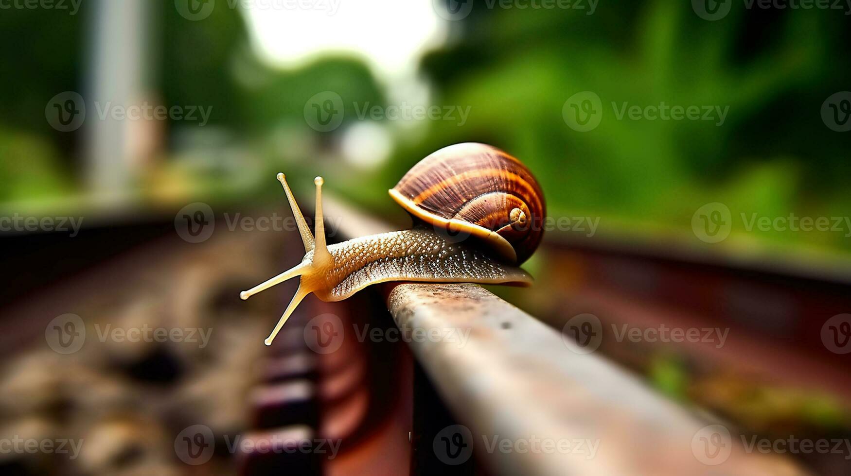 A Snail's Journey on the Rail. Generative AI photo