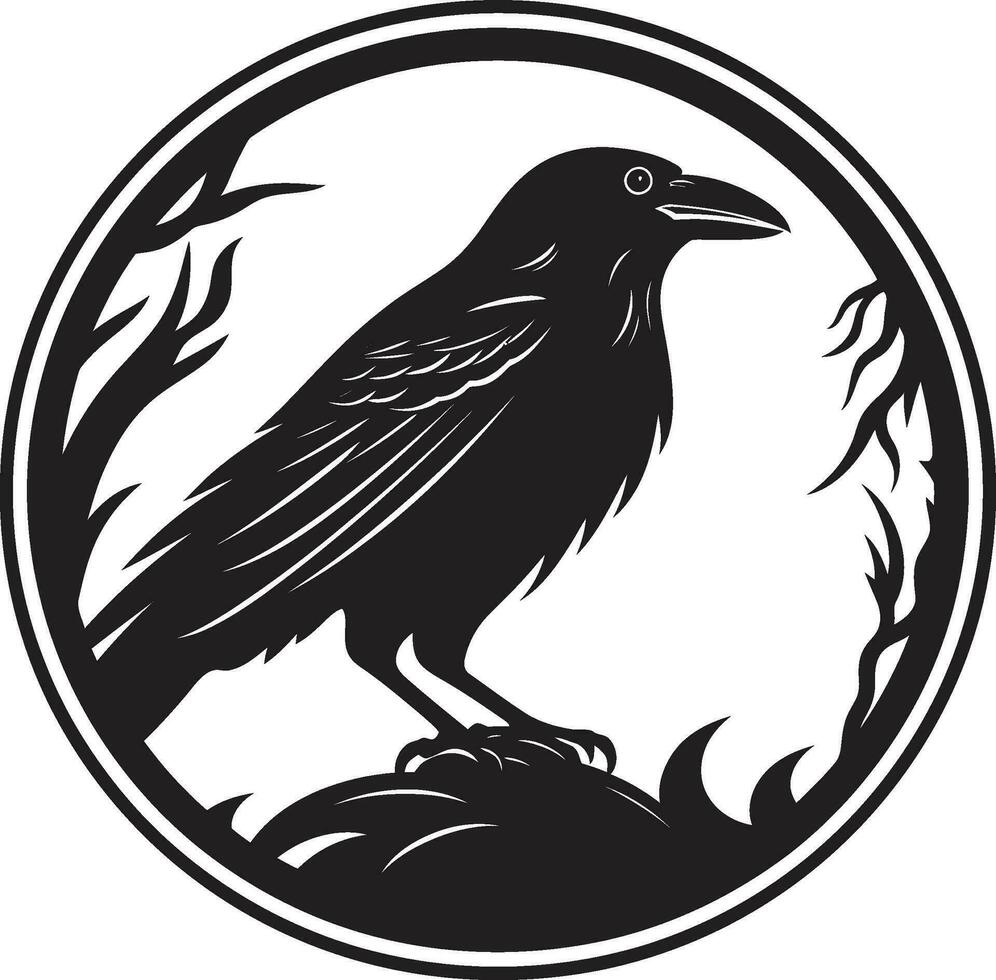 Premium Raven Symbolic Mark Intricate Black Crow Emblem vector