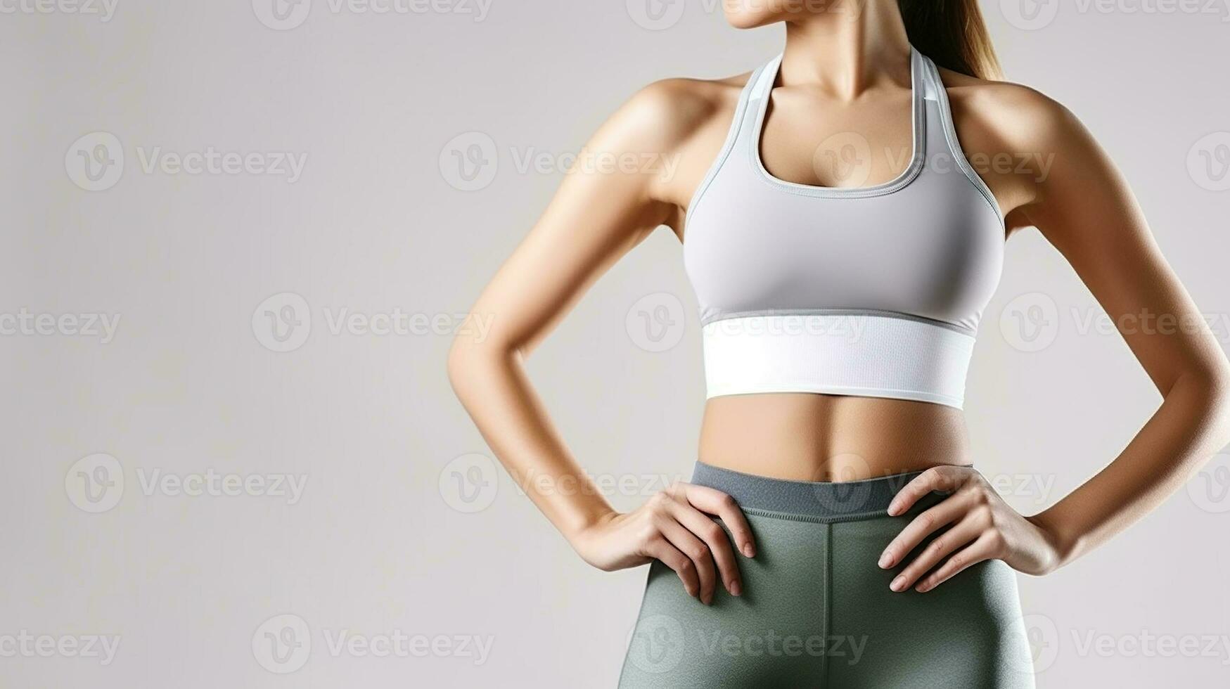 Close-Up of Fit Woman's Six-Pack Abs in Activewear. Generative AI photo