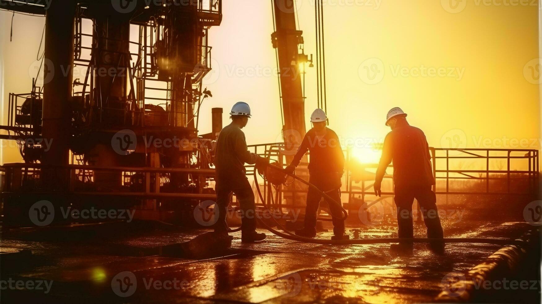 Oil drilling exploration, the oil workers are working. Generative AI photo