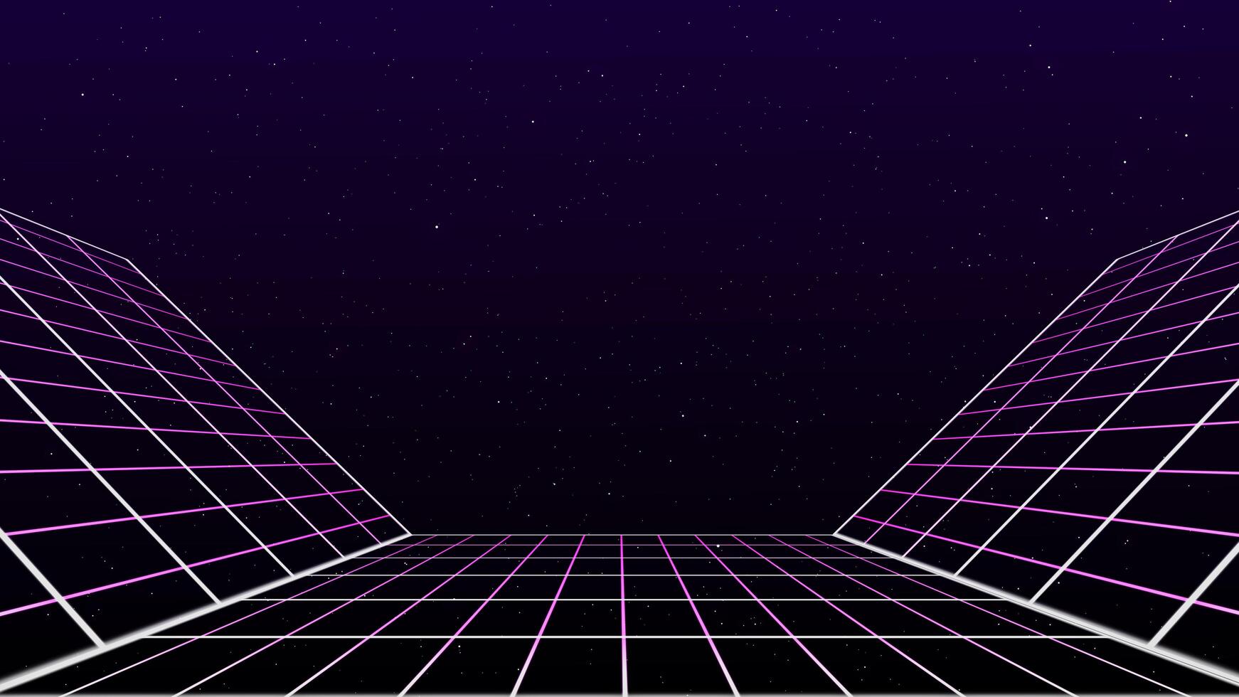 Retro style 80s-90s laser neon background. Futuristic Grid landscape. Digital Cyber Surface. Suitable for design in the style of the 1980s-1990s. 3D illustration photo