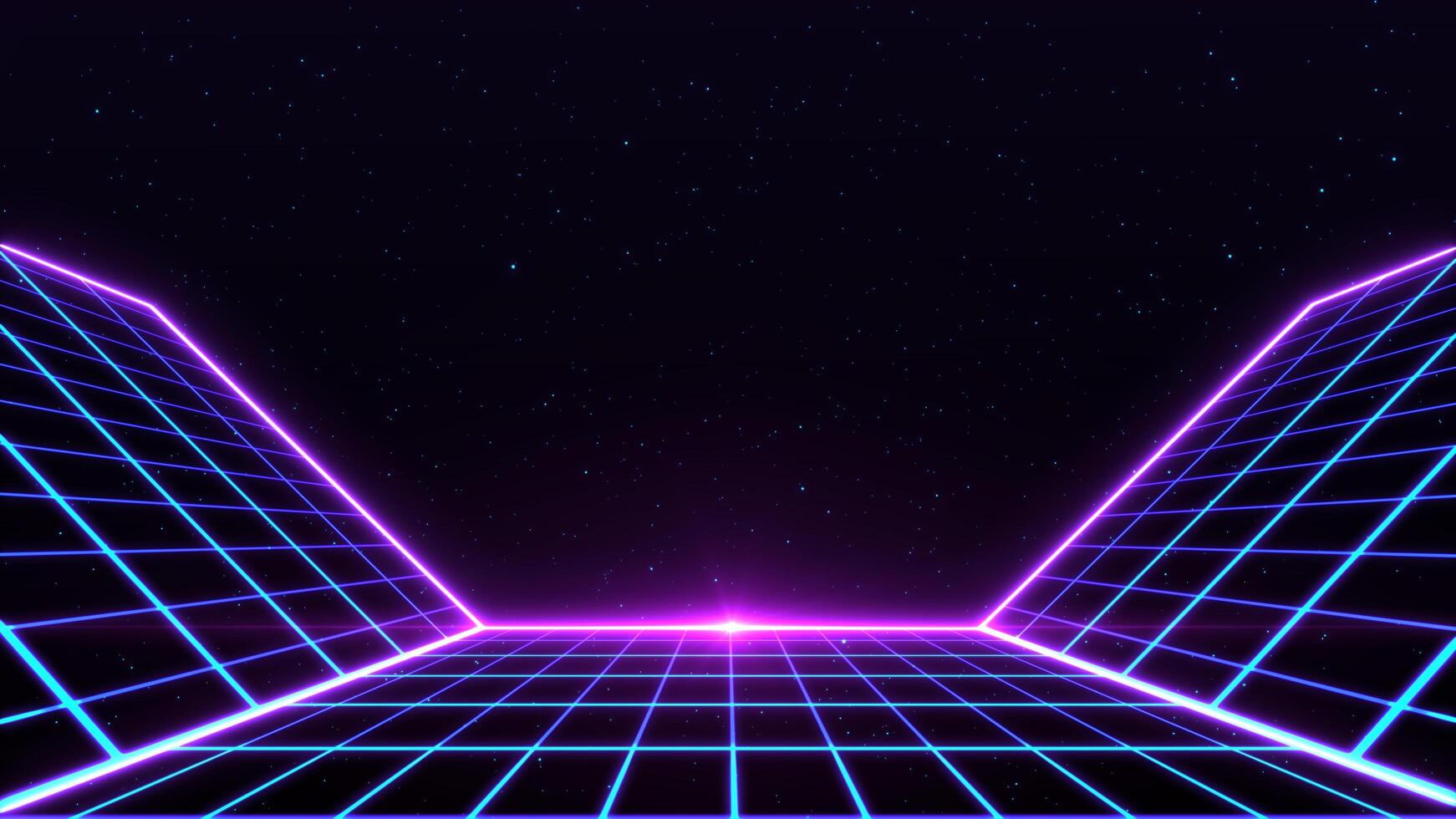 Retro style 80s-90s laser neon background. Futuristic Grid landscape. Digital Cyber Surface. Suitable for design in the style of the 1980s-1990s. 3D illustration photo