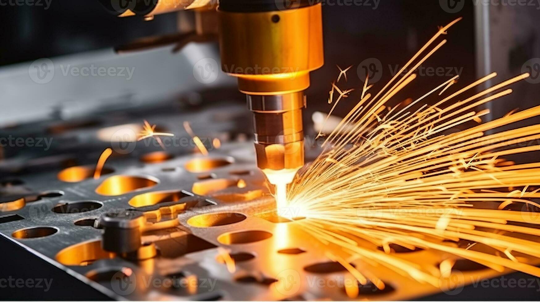 CNC Laser cutting of metal, modern industrial technology. Generative AI photo