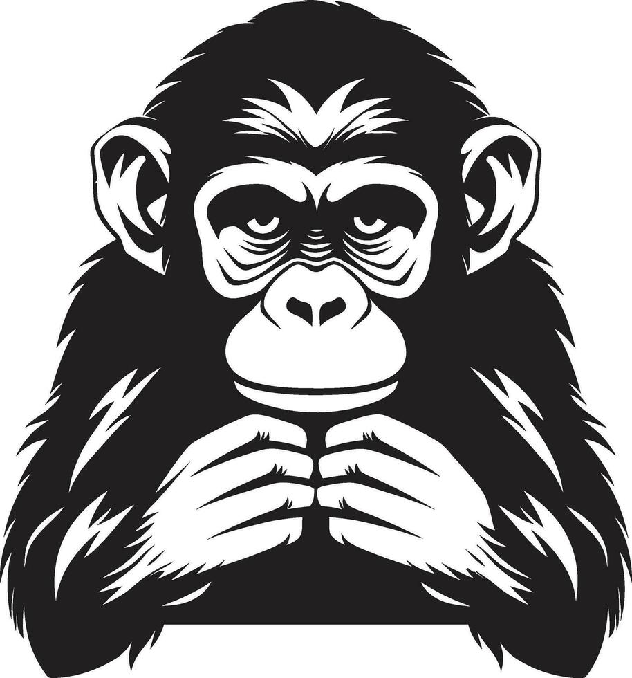 Monochromatic Chimpanzee Icon Elegant Primate Emblem Chimp Charm in Nature Black Vector Tribute