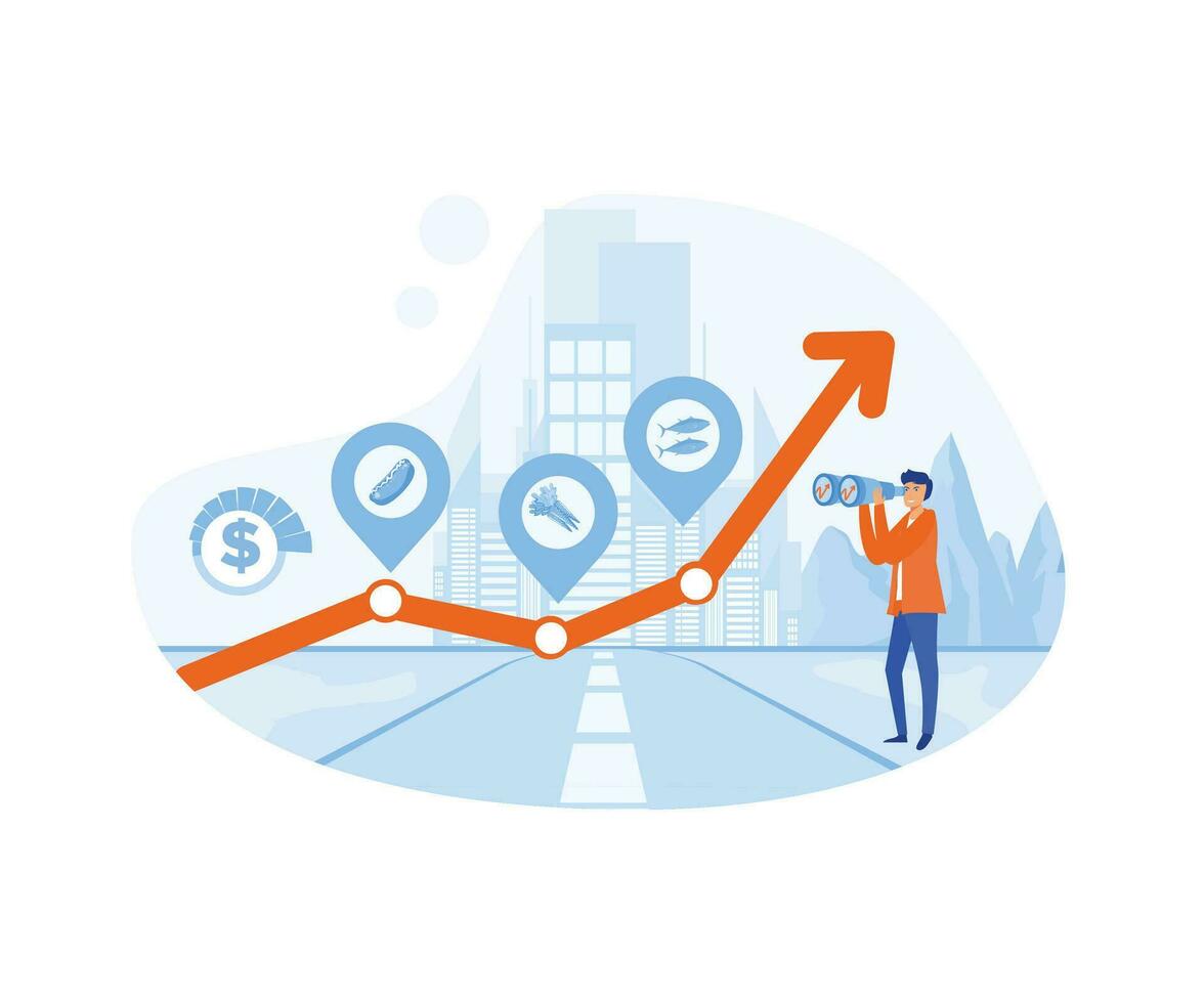 The graph of rising consumer product prices around the world. flat vector modern illustration