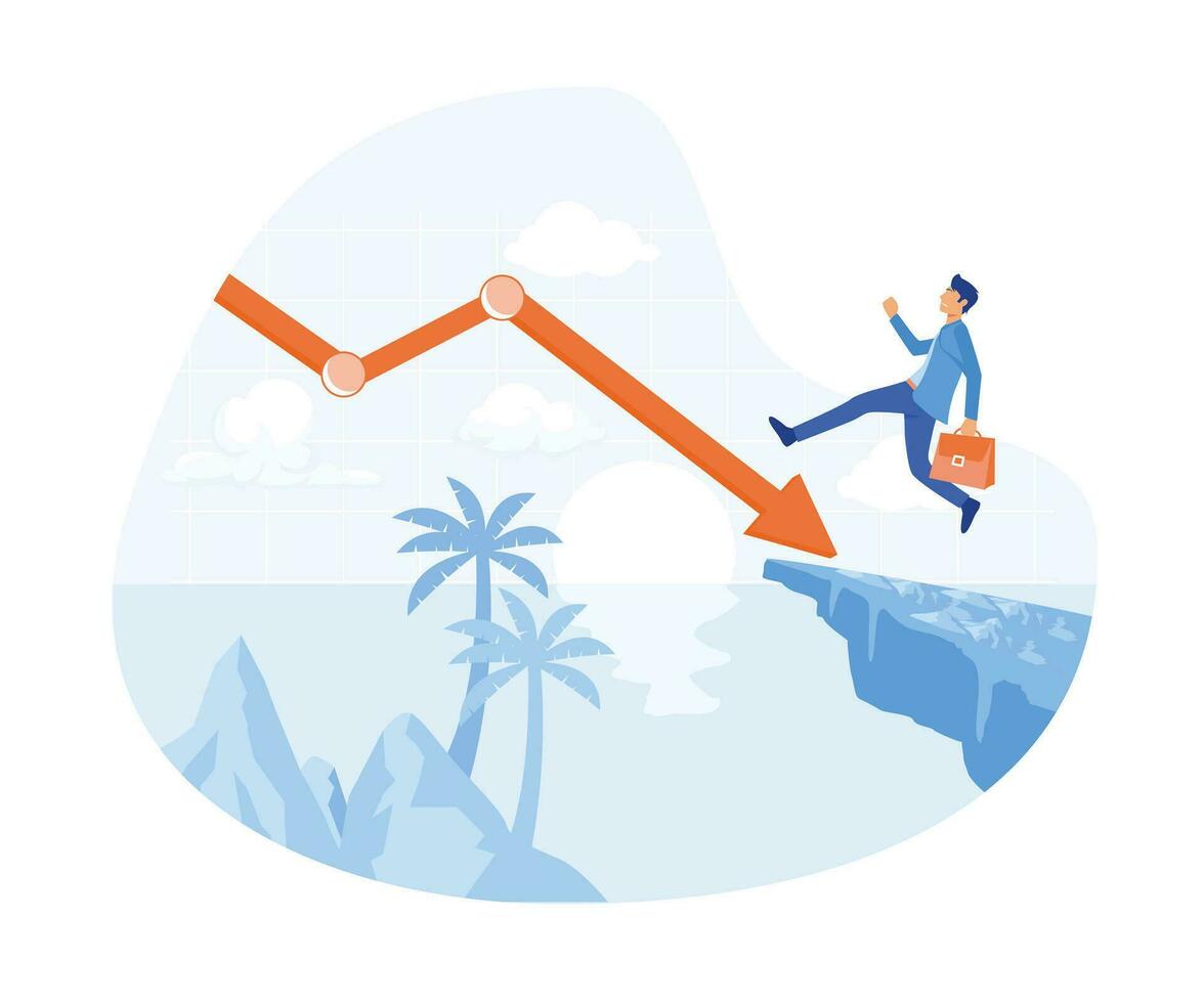 Crisis concept. Bankruptcy with falling down profit graph and money decrease. flat vector modern illustration
