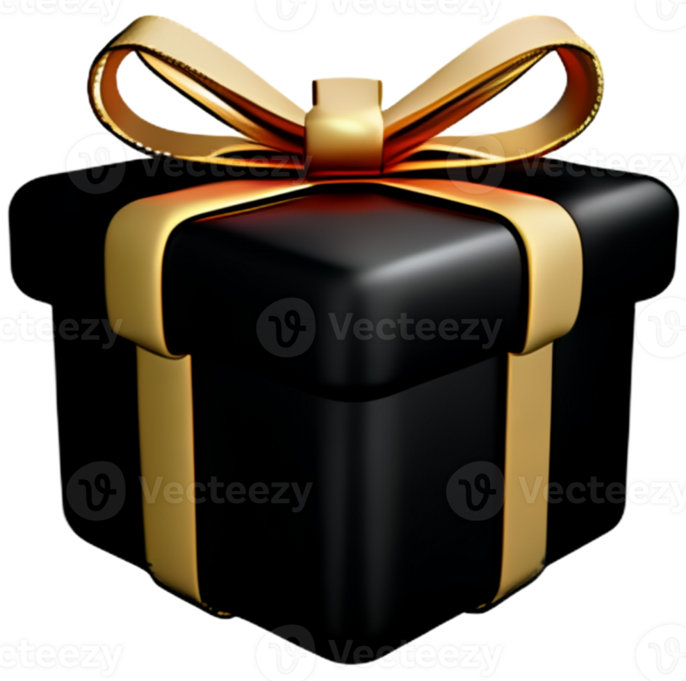 black gift box with golden bow Ai generated 3d 32754395 PNG