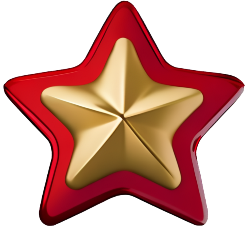 Ai generated Golden and red star isolated 3D rendering png