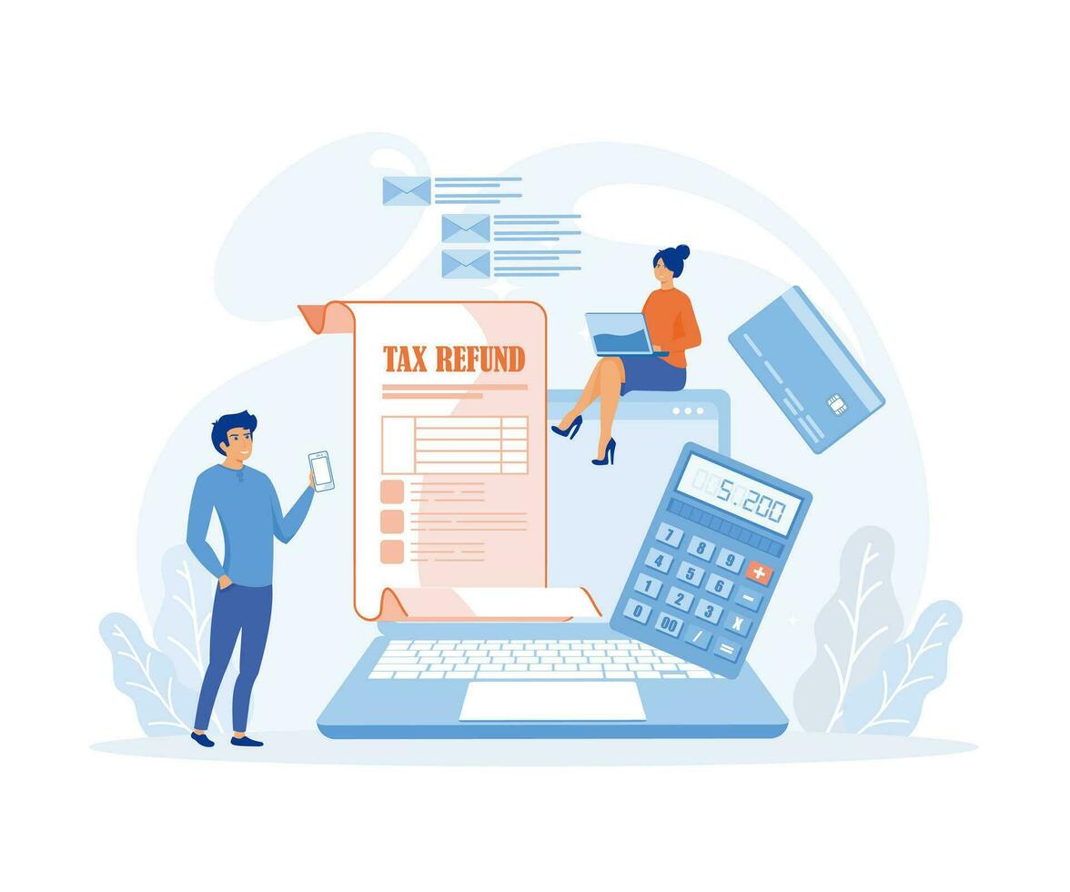Online Refund Tax payment. Filling tax form. TAX refund concept, flat vector modern illustration