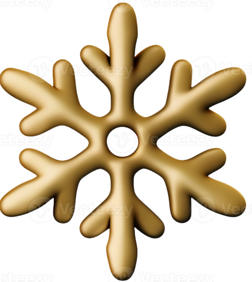 Golden chrome snowflake 3d realistic christmas decoration isolated on transparent background Design element for Christmas Ai generated png