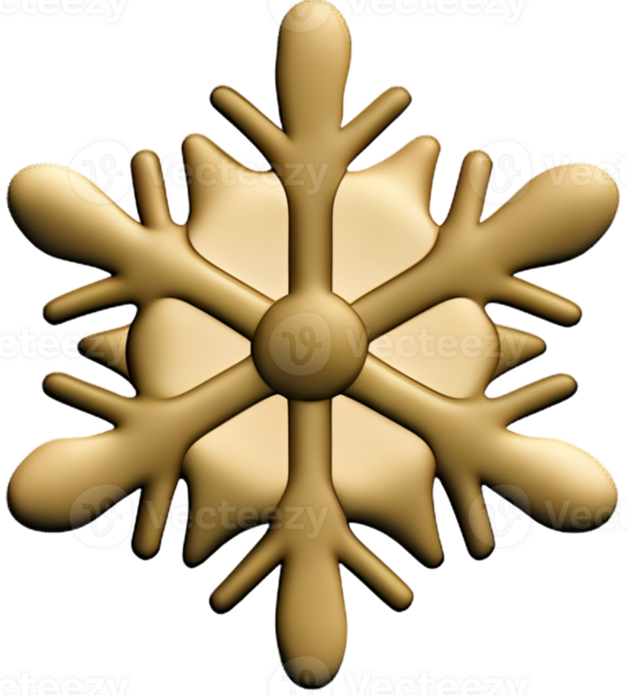 Golden chrome snowflake 3d realistic christmas decoration isolated on transparent background Design element for Christmas Ai generated png