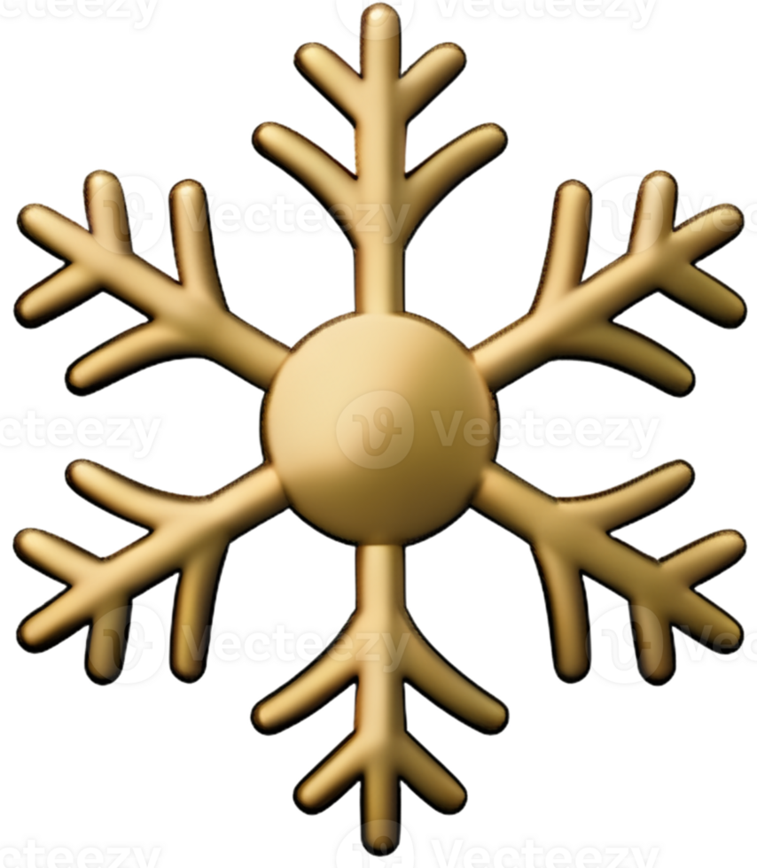 Golden chrome snowflake 3d realistic christmas decoration isolated on transparent background Design element for Christmas Ai generated png